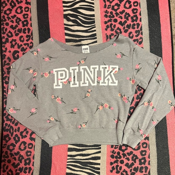 PINK Victoria's Secret floral print off shoulder long sleeve/pullover sweater - Picture 1 of 8